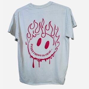 Retro Happy Face Fire A-Lab Everything Is Ok White Men’s M Skate T-Shirt